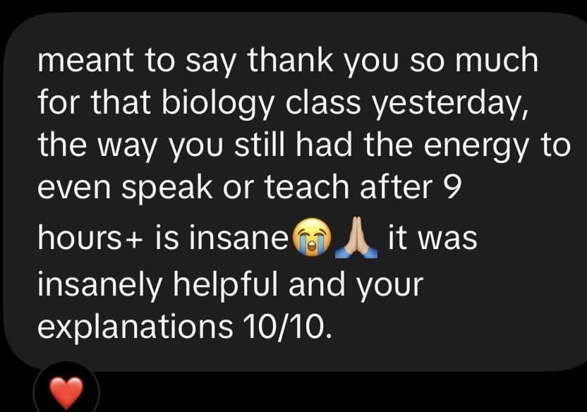 Student message about a Biology class