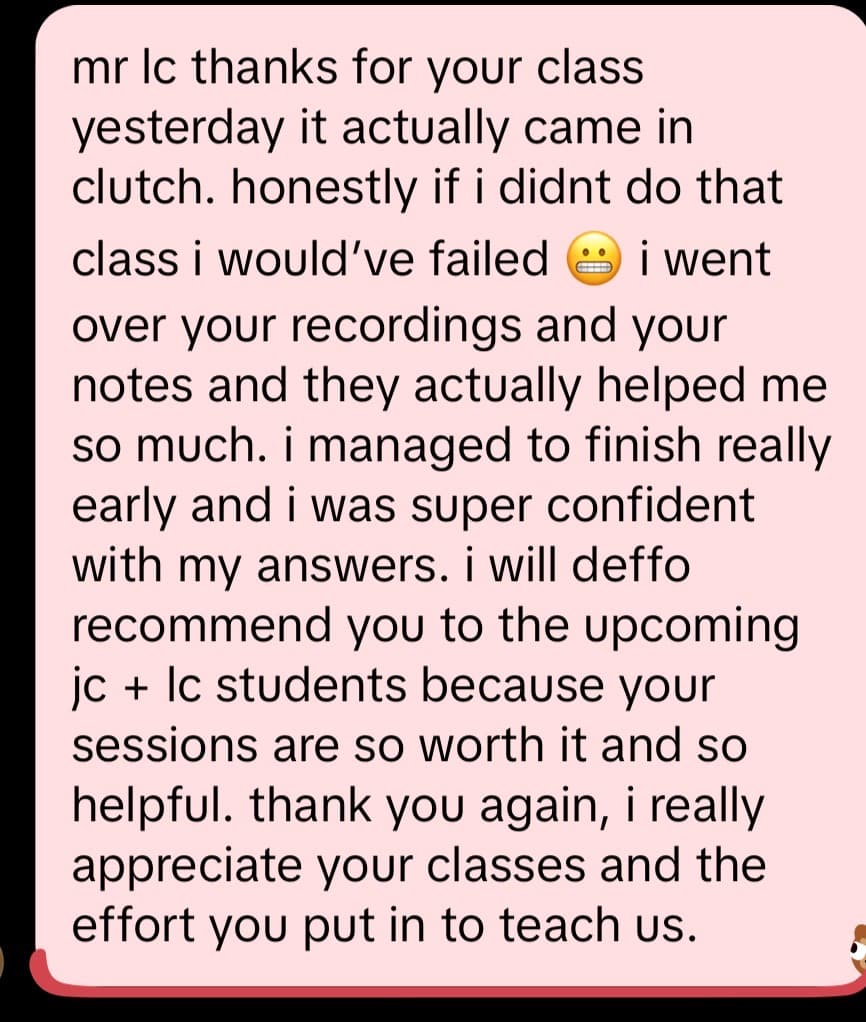 Student message about a class