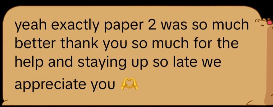 Student message about a class