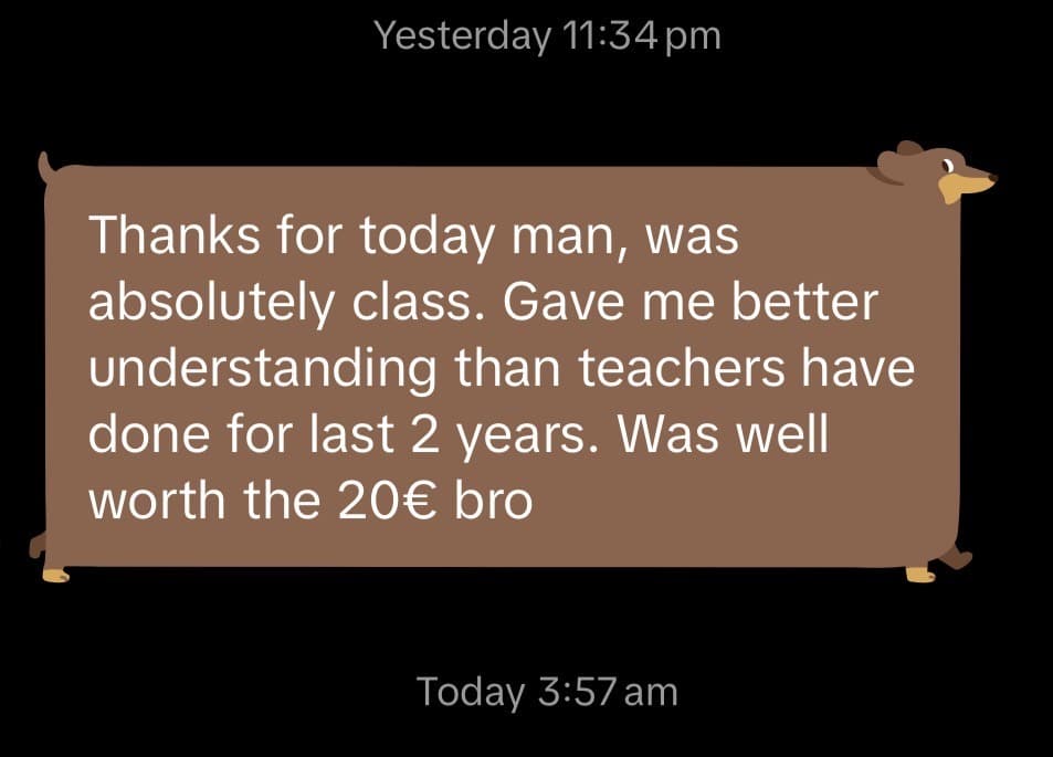 Student message about a Maths class being worth it